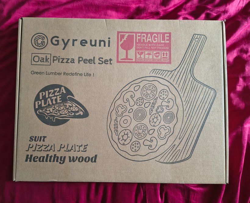 Gyreuni Oak Pizza Peel Set with Round Pizza Stone 5pc