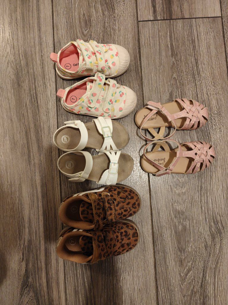 Toddler Girl Shoes Bundle Size 7 - Glitter Sandals, Sneakers, Fruit Print