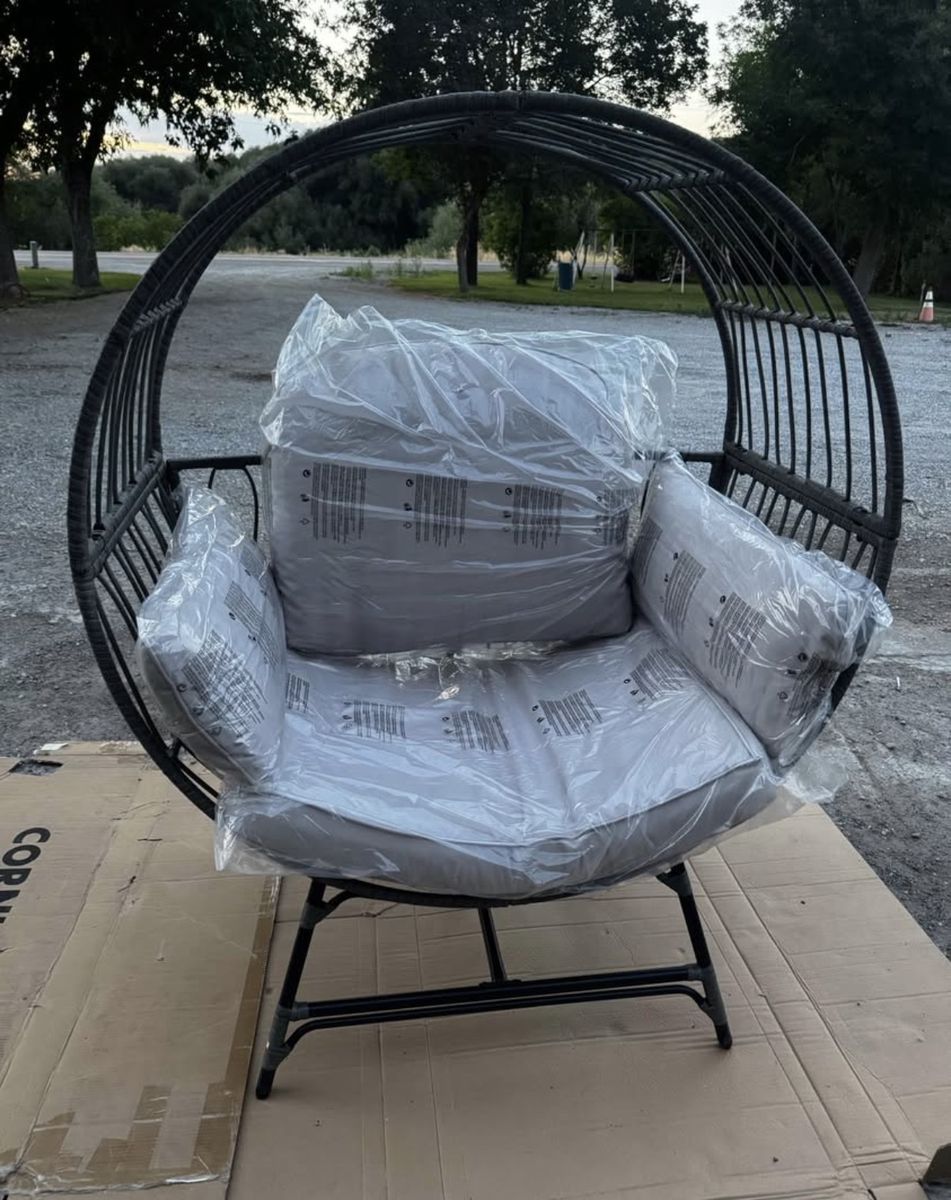 Outdoor Woven Egg Chair with Cushions - Gray Patio Lounge Chair