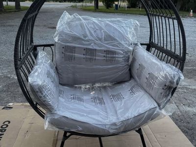 Outdoor Woven Egg Chair with Cushions - Gray Patio Lounge Chair