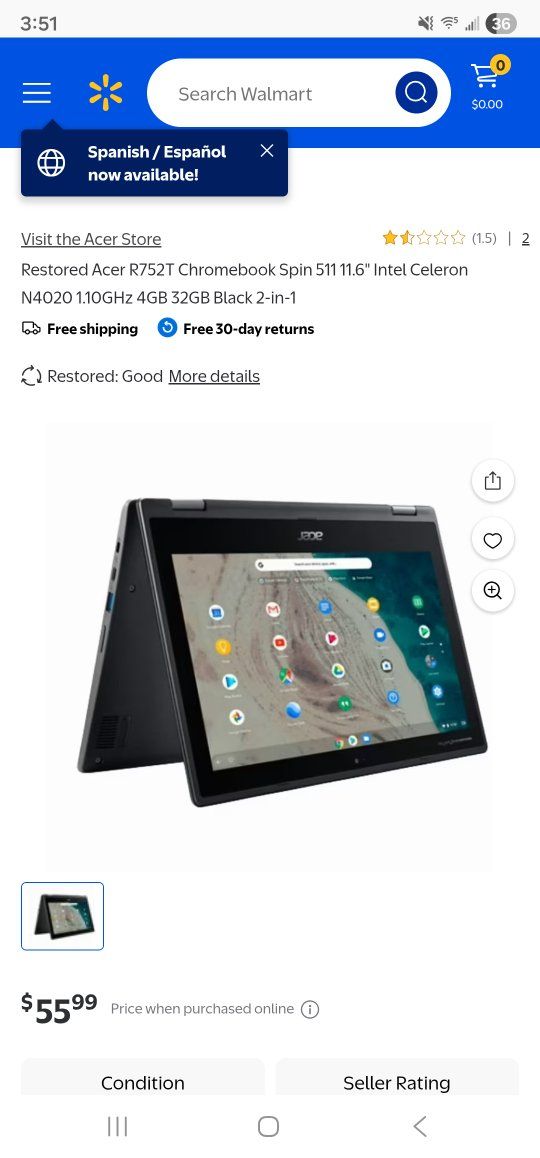 Acer R752T 32GB Wifi 4GB