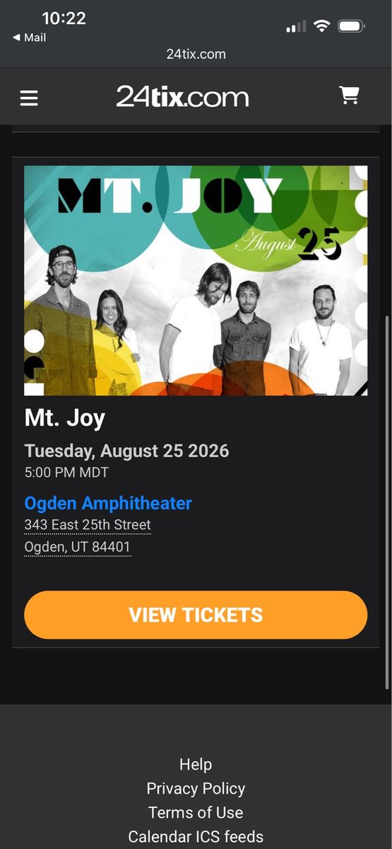 Mt. Joy Tickets (2) Ogden Twilight Aug 25