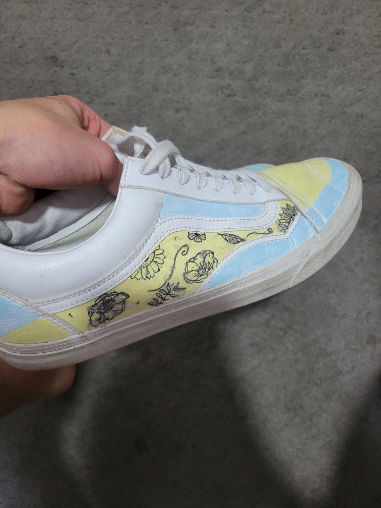 Custom Hand-Painted Vans Old Skool Pastel Floral Sneakers - Women's Sz 7