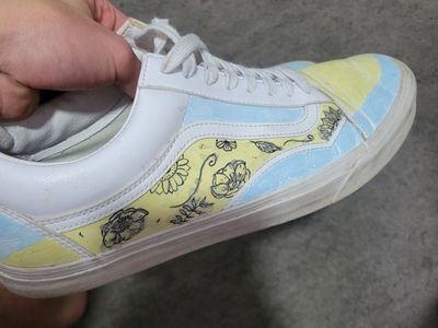 Custom Hand-Painted Vans Old Skool Pastel Floral Sneakers - Women's Sz 7