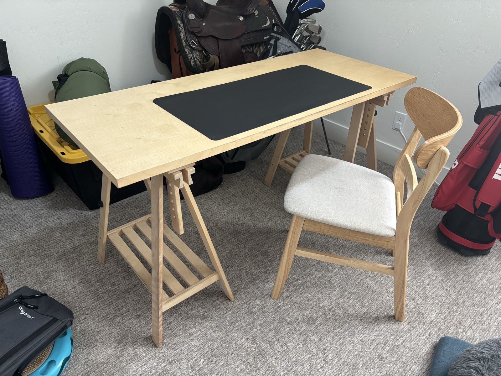 Adjustable Wood Desk & Chair Set - Light Wood Finish, Great Condition
