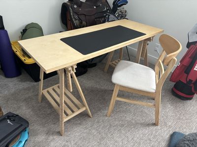 Adjustable Wood Desk & Chair Set - Light Wood Finish, Great Condition