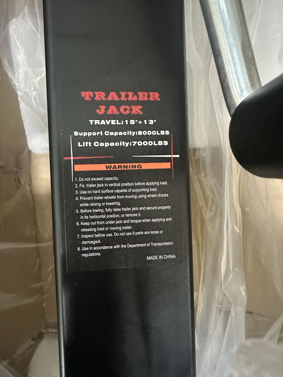 NEW IN BOX NBJINGYI 8,000 lbs Heavy-Duty Square Trailer Jack – 15" + 13" Drop Leg
