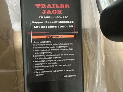 NEW IN BOX NBJINGYI 8,000 lbs Heavy-Duty Square Trailer Jack – 15" + 13" Drop Leg