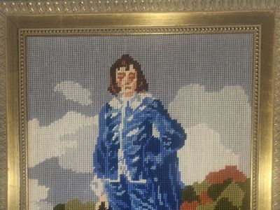 Vintage Framed Needlepoint Wall Art - The Blue Boy Tapestry