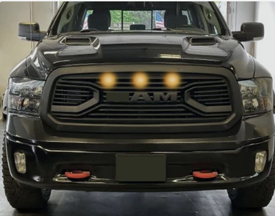 2013-2018 Ram 1500 Rebel Style Matte Black Front Grille RAM + 3 Amber LEDs