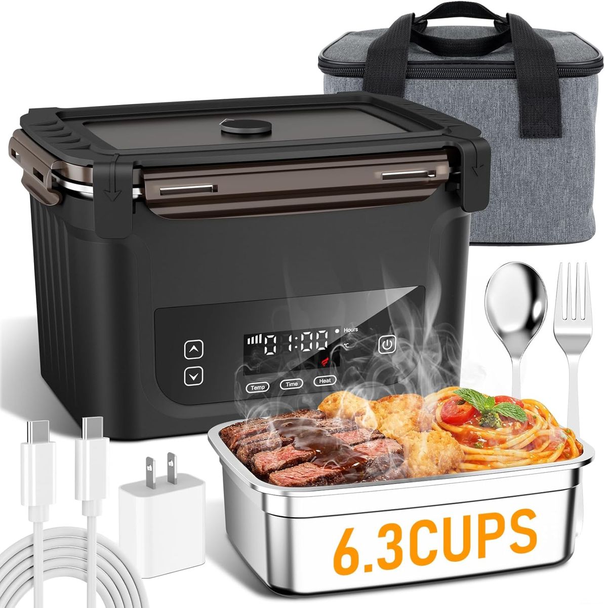 NEW Cordless Electric Lunch Box for Adults, 20,800mAh Rechargeable Heated Lunch Box with Even Heating, XL 6.3 Cup Self-Heating