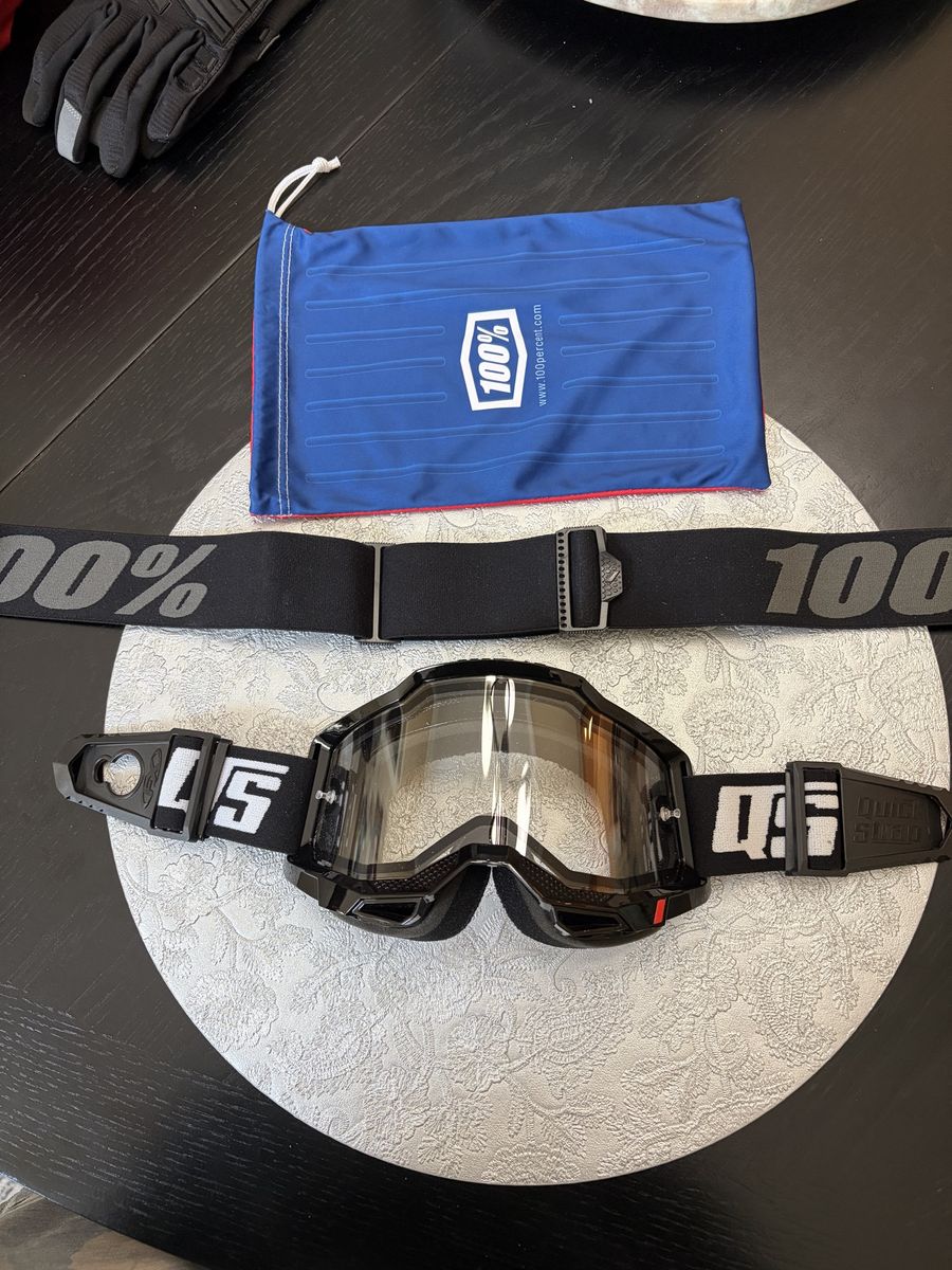 100% Accuri 2 OTG Motocross Goggles - Black/Clear Lens, Includes Bag, Excellent Condition