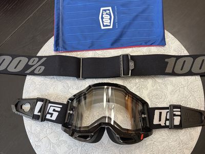 100% Accuri 2 OTG Motocross Goggles - Black/Clear Lens, Includes Bag, Excellent Condition