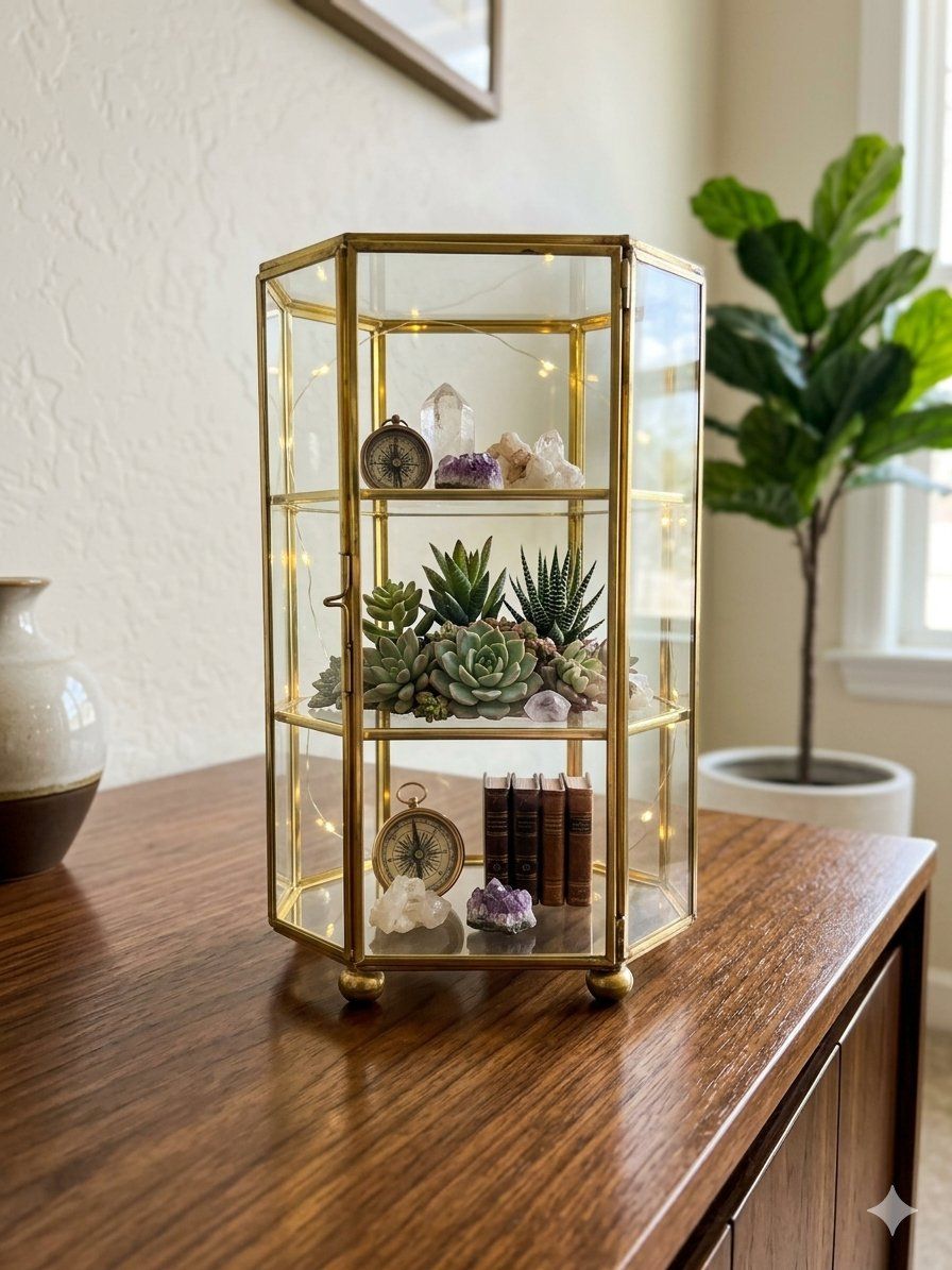 Vintage Brass + Glass Miniature Display Cabinet