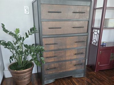 Vintage Art Deco Waterfall Tallboy Dresser