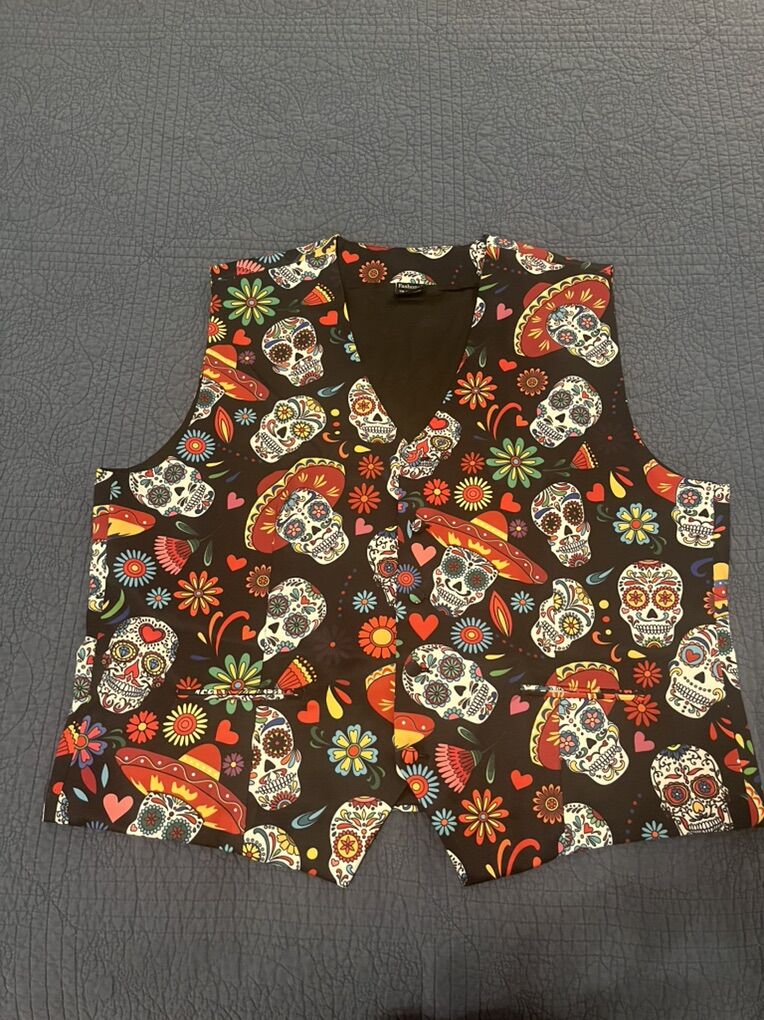 2X Plus Size Halloween Day Of The Dead Vest