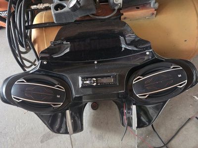 Motorcycle Batwing Fairing with Dual Speakers & Stereo - Black, Universal Fit