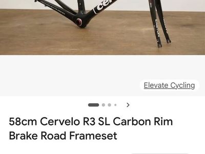58cm Cervelo R3 SL Carbon Rim Brake Road Frameset