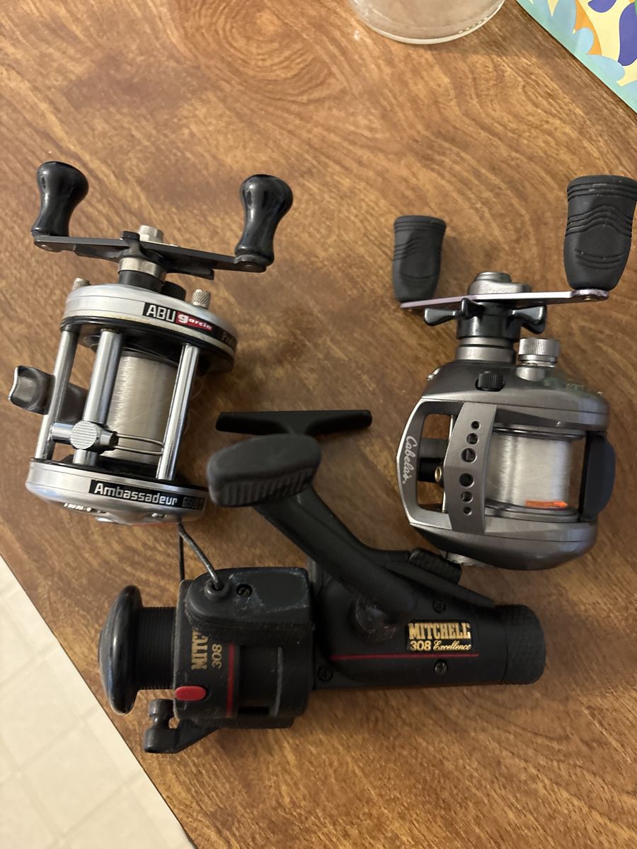 Lot of 3 Fishing Reels - Abu Garcia Ambassadeur 6500C, Cabelas, Mitchell 308 Excellence
