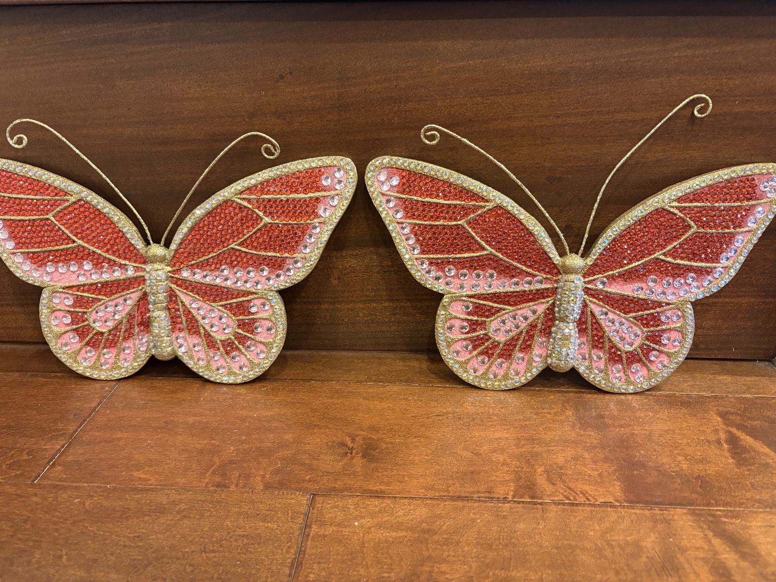 2 Jeweled Butterflies w/ Wall Hangers