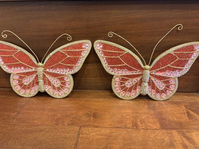 2 Jeweled Butterflies w/ Wall Hangers
