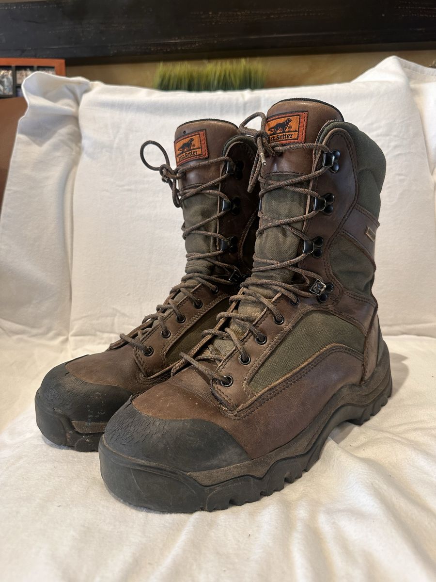 Irish Setter men’s size 11 brown Leather/green camel Gore-Tex insulated hunting boots