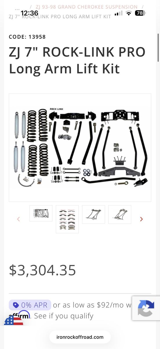 Jeep ZJ Iron Rock Offroad 7” pro long arm complete kit with Trusses