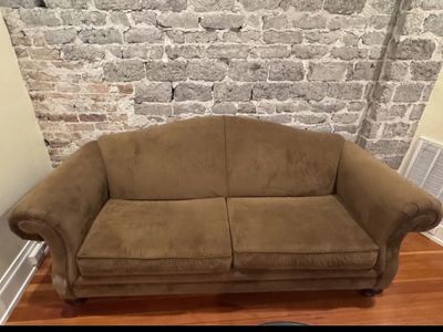 Comfortable Brown Fabric Two-Seater Sofa