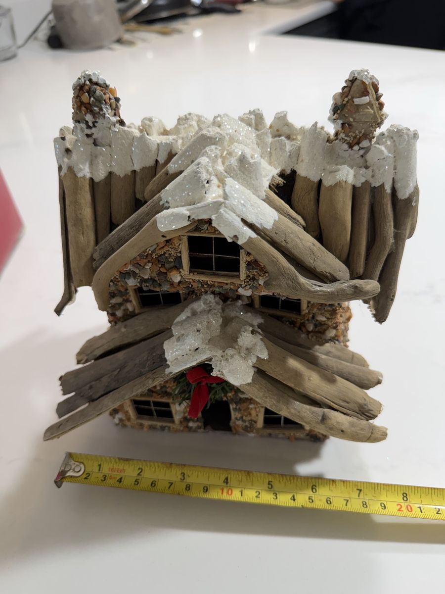 Handmade Driftwood & Stone Christmas House Holiday Decor