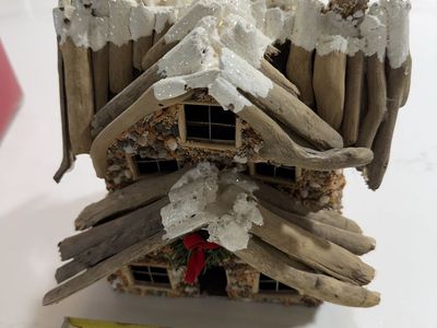 Handmade Driftwood & Stone Christmas House Holiday Decor