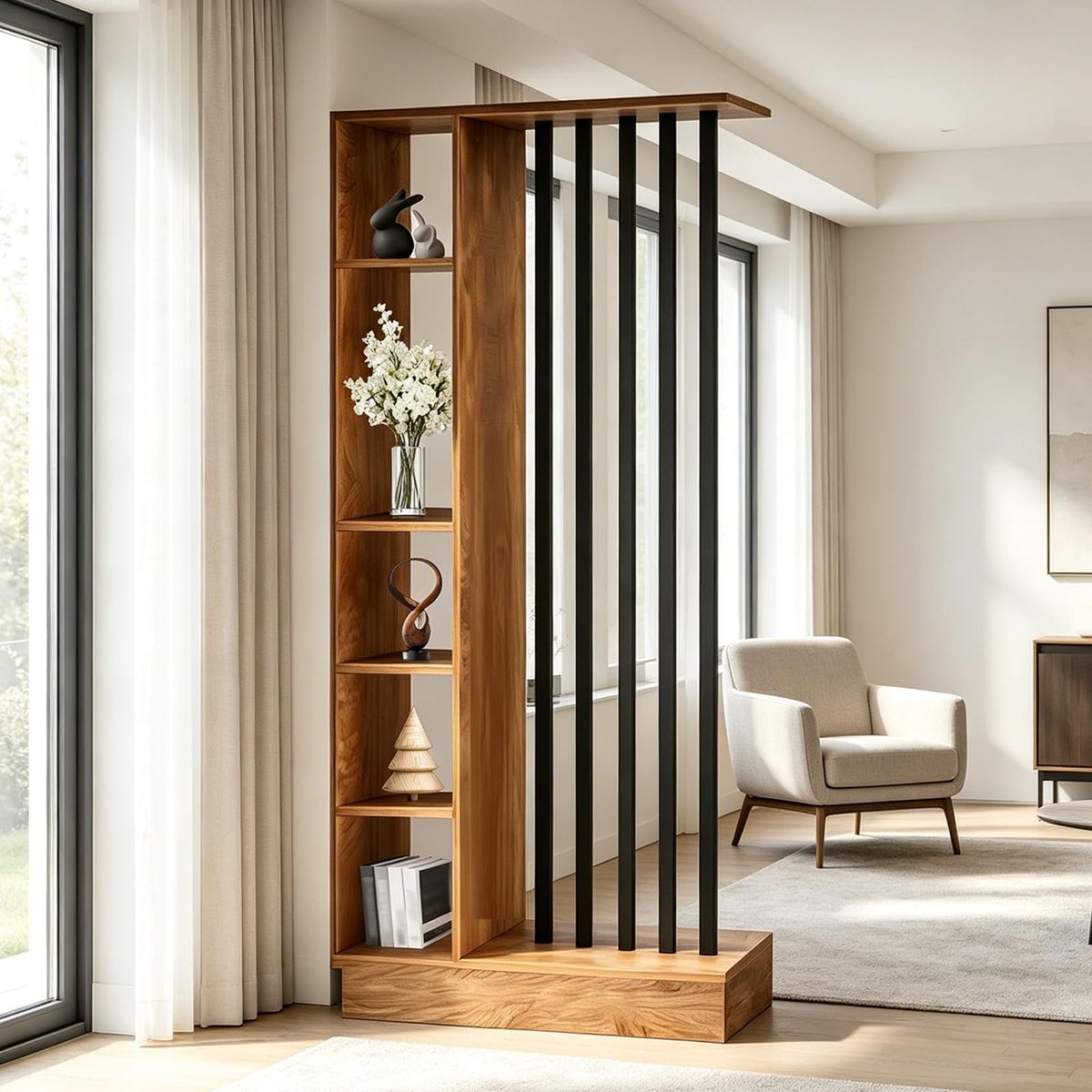 New! Room Divider with Shelves, Wall Room Divider with Storage Shelf, Easy to Assemble, Suitable for Home and Office Decoration