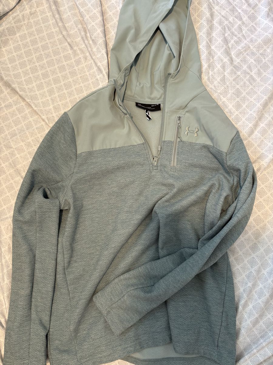 Under Armour Men's Large Blue 1/4 Zip Hoodie Loose Fit Pullover Sweatshirt - No Stains, Rips, or Tears