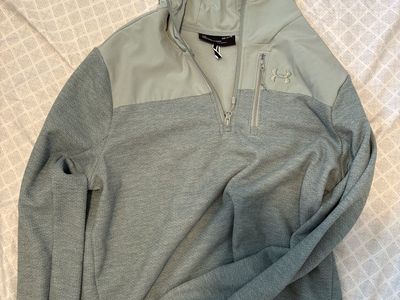 Under Armour Men's Large Blue 1/4 Zip Hoodie Loose Fit Pullover Sweatshirt - No Stains, Rips, or Tears