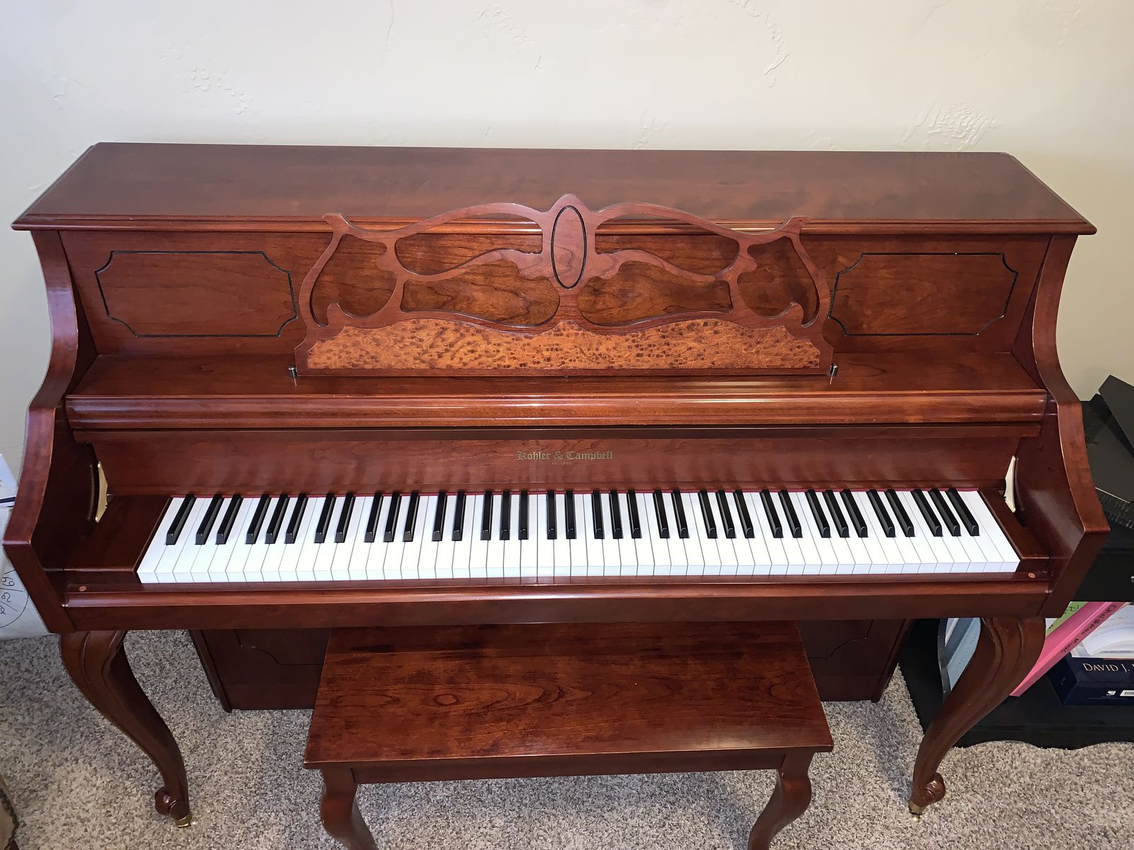 Cherry Wood Campbell & Koehler Upright Piano-Recently Tuned - Beautiful Condition