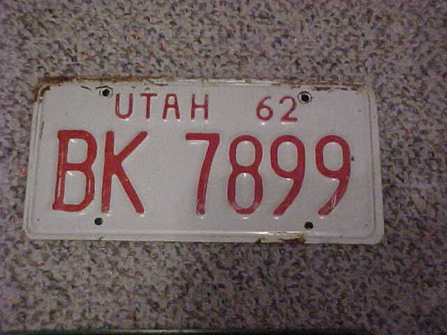 Single 1962 utah license plate