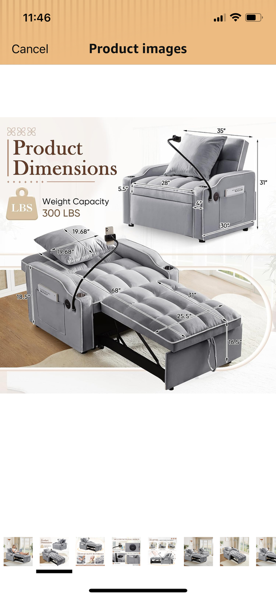 NEW sleeper pull out chair (grey)