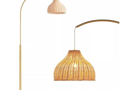 NEW Brightech Lark 75" Arc Led Floor Lamp With Rattan Wicker Shade
