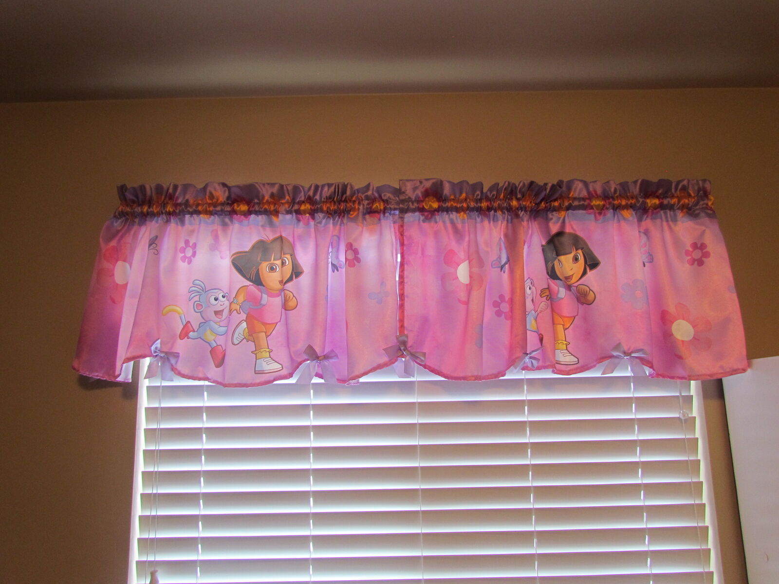 2 Dora the Explorer with Boots Day Camp Standard Valance Curtains - Pink, Purple, Girl's Bedroom Decor