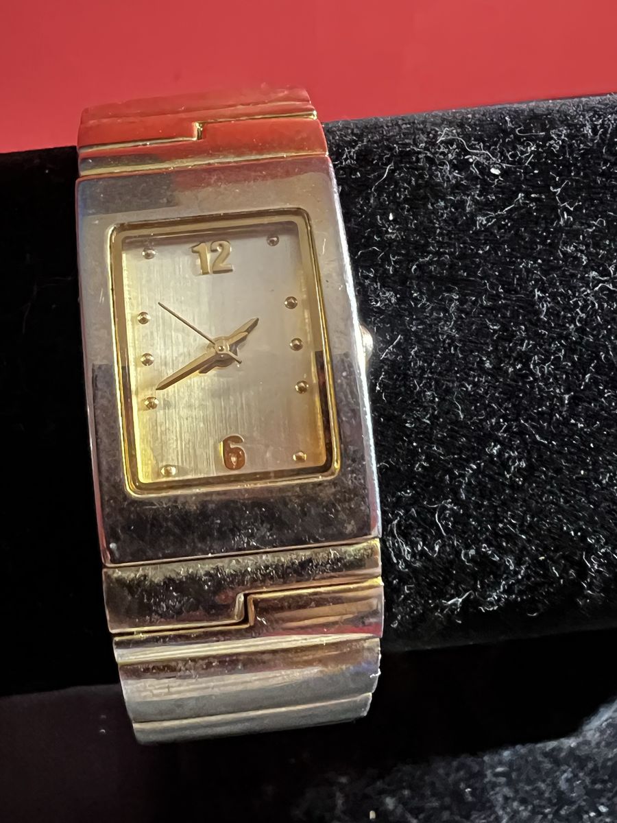 Gold-Tone Rectangular Cuff Watch with Expandable Band