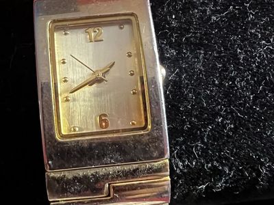 Gold-Tone Rectangular Cuff Watch with Expandable Band