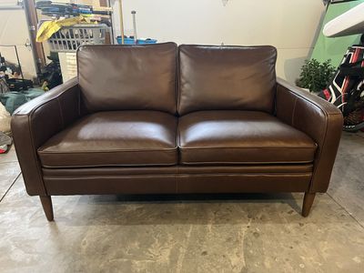 Brown Leather Loveseat and Armchair Set - 2 Seater Sofa & Single Armchair, Excellent Condition