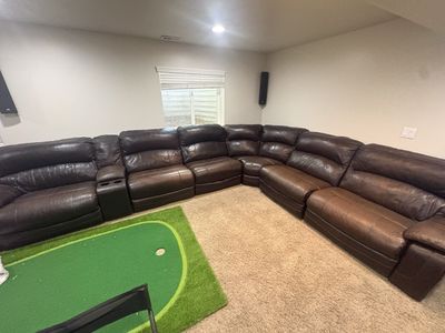 Brown leather couch