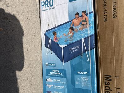 Bestway Steel Pro 13 ft 1 in x 6 ft 11 in x 32 in Above Ground Frame Pool Set