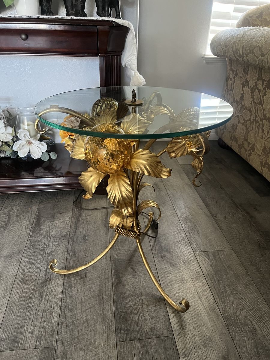 HANS KOGL Hollywood Regency Gilt Tulip Illuminated Side Table 20x23”