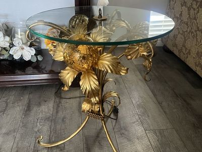 HANS KOGL Hollywood Regency Gilt Tulip Illuminated Side Table 20x23”
