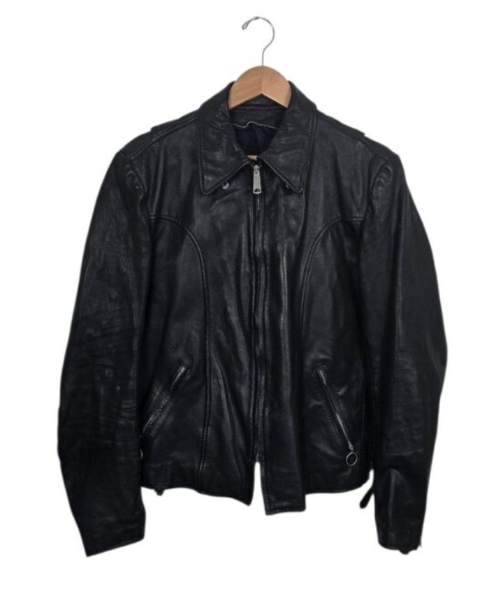 Vintage 1980s Men's Black Leather Jacket Talon Zip Removable Liner Moto Western