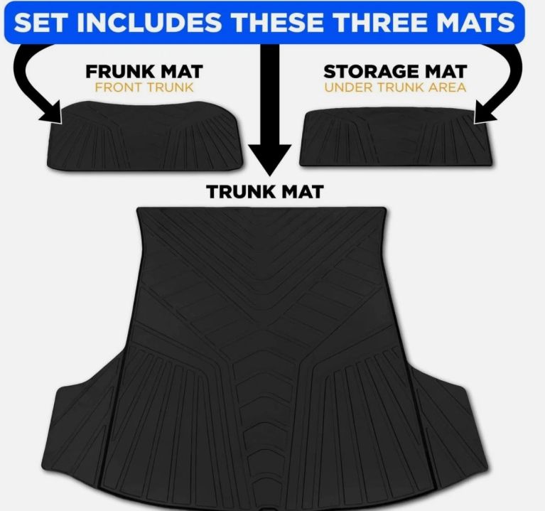 HEA Tesla Model 3 Trunk Frunk Storage Mat Set of 3 All Weather Waterproof Black