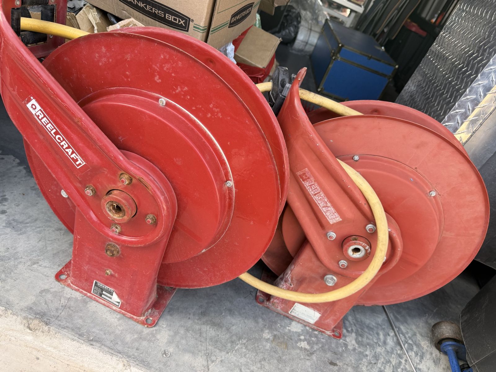 REELCRAFT Red Industrial Hose Reels - Pair, Durable Metal Construction