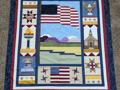 PATRIOTIC QUILT TOP 65-1/2" X 60"