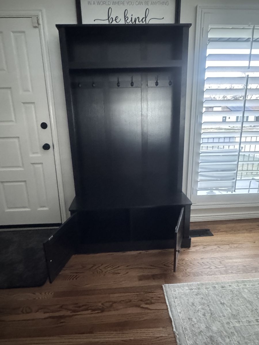 Black Hall Tree With Bench and Storage